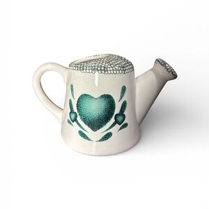 Decorative Ceramic Watering Can White Green Heart Motif Novelty Style